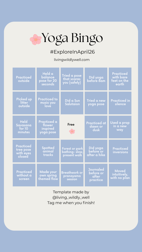 Yoga themed bingo card
